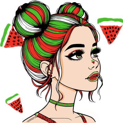 realistic girl with buns on the top of her head