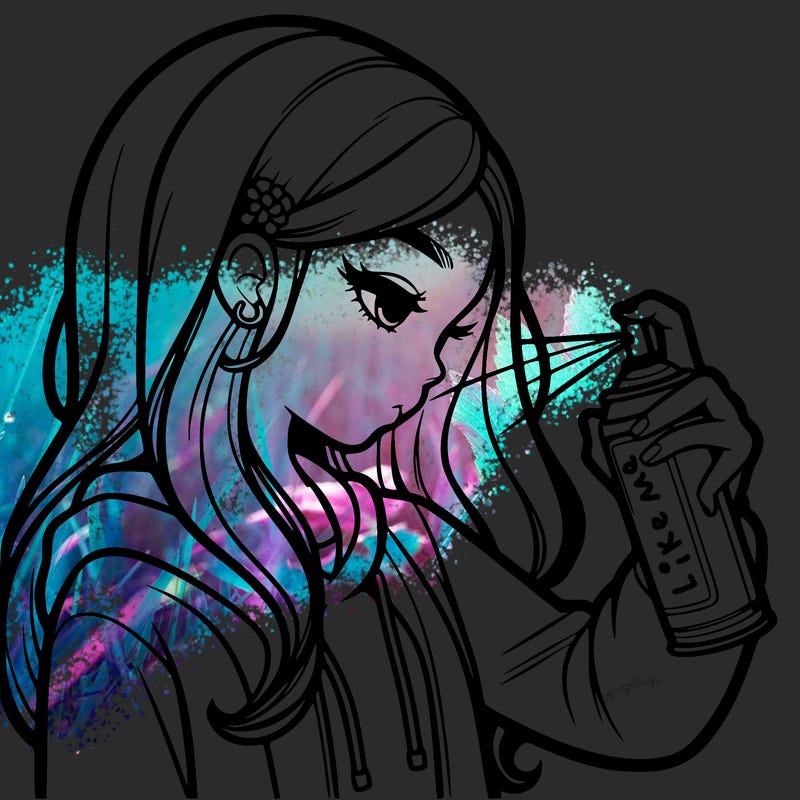 a realistic girl spray painting