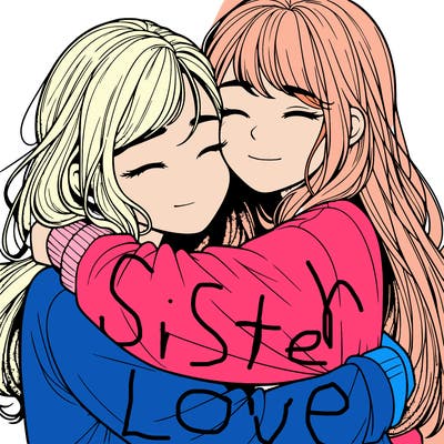 realistic two girls hugging