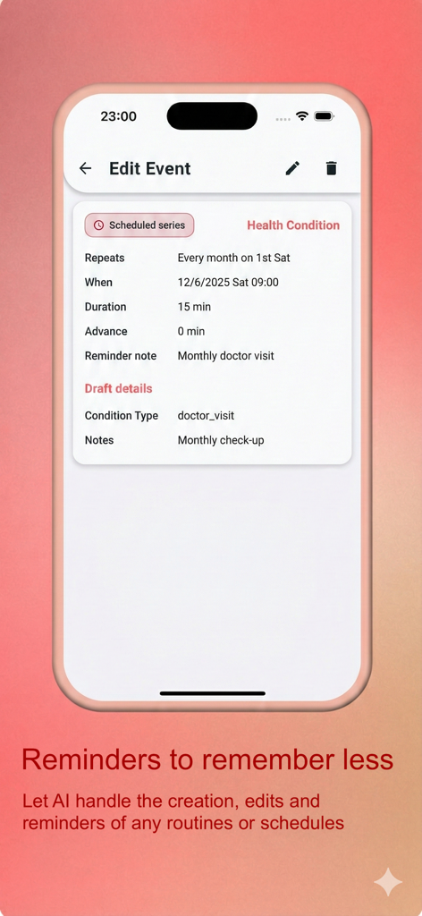 Bloom Baby Tracker - Auto Log - Interface of Bloom Baby Tracker app showing a scheduled health reminder for a doctor visit.