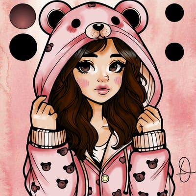 realistic girl in a animal pjs hoodie