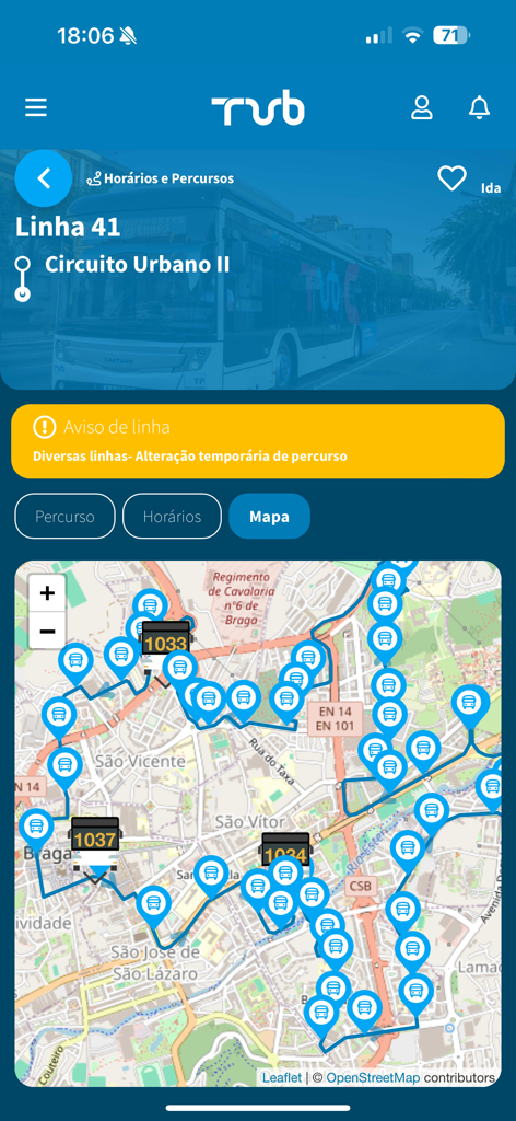 TUB App - Carte de localisation et d'itinéraire des bus en temps réel pour la ligne 41 sur l'interface de l'application TUB