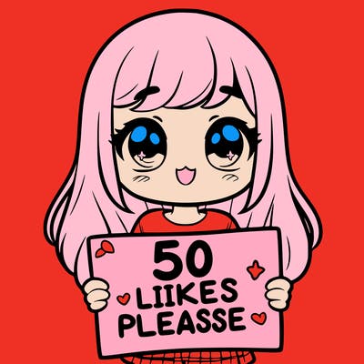 a girl holding a sign saying 50 likes please