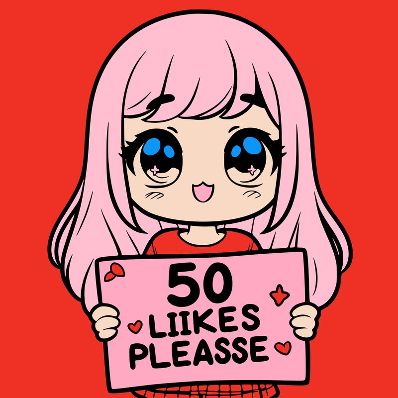 a girl holding a sign saying 50 likes please