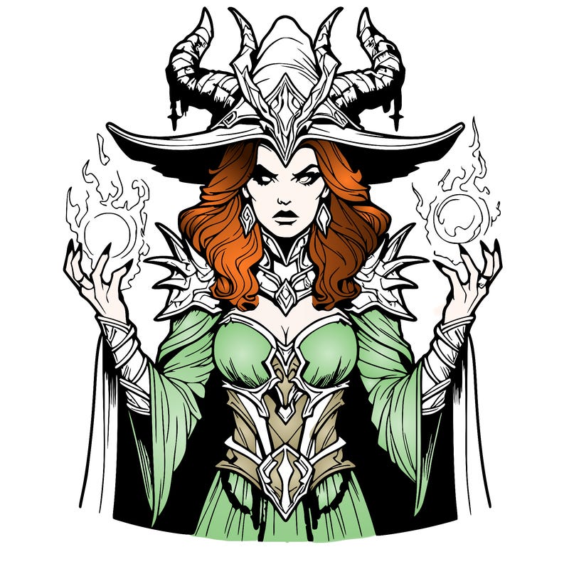 realistic evil sorceress fantasy chaos