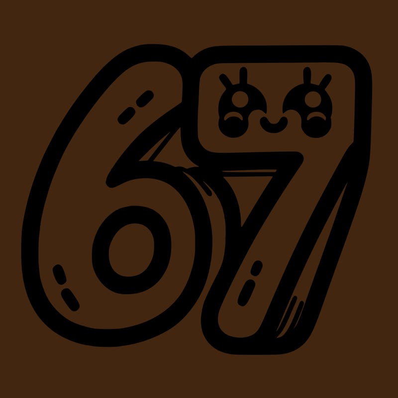 the numbers 67