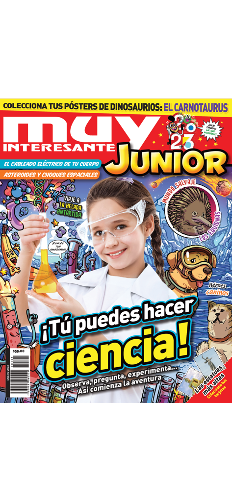 Muy Interesante Junior - Digital magazine cover of Muy Interesante Junior featuring a young girl doing science experiments