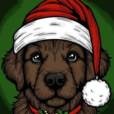 realistic dog with a christmas hat