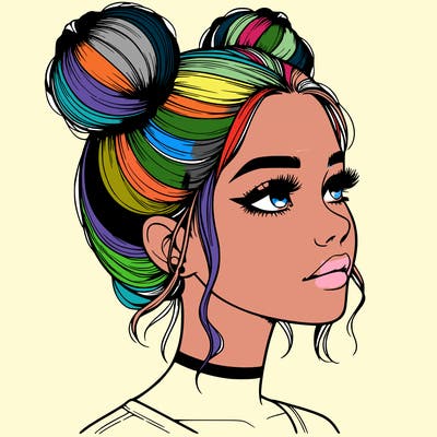 realistic girl with buns on the top of her head