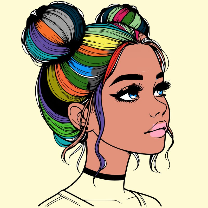 realistic girl with buns on the top of her head