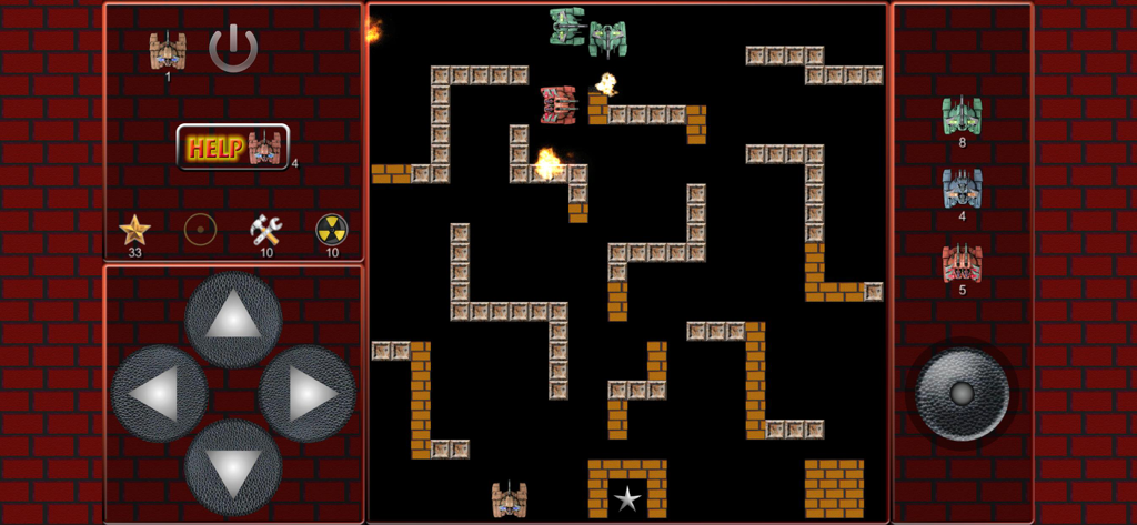 Klassisches Top-Down-Panzerkampf-Gameplay mit Retro-Grafiken und Bildschirmsteuerung