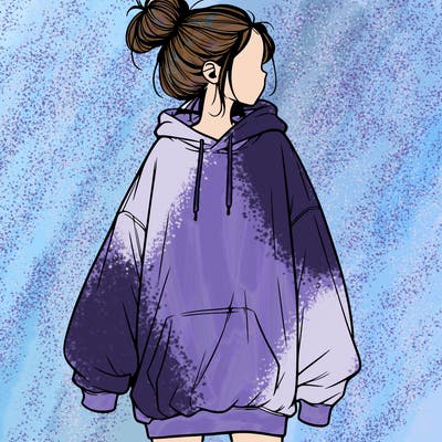 realistic girl with a oversized sweatshirt on and a bun