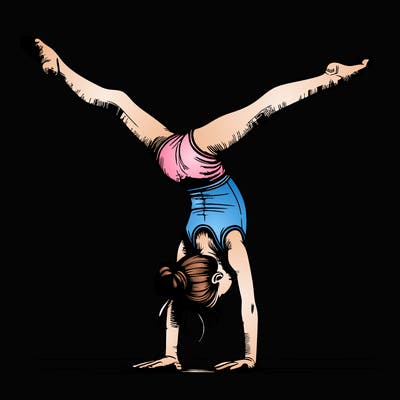 realistic gymnastic hand stand girl in four splits