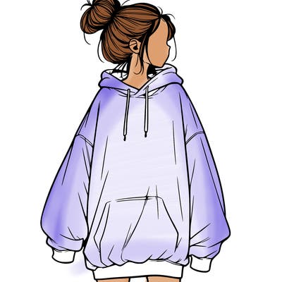 realistic girl with a oversized sweatshirt on and a bun