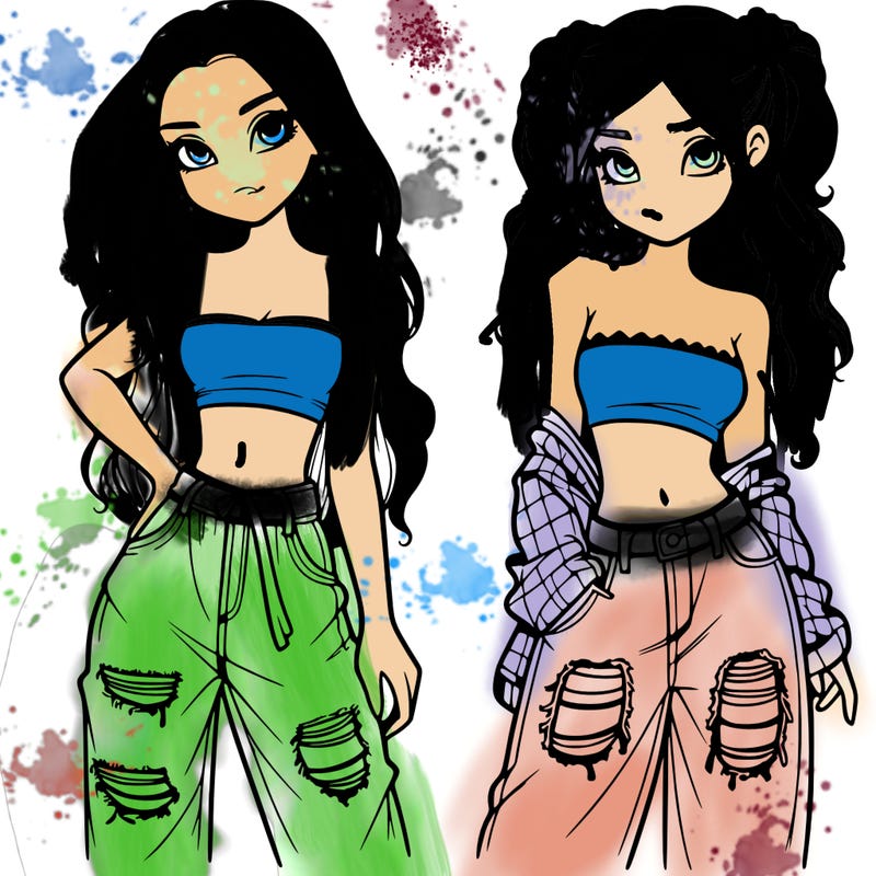 2 girls in crop tops and baggy jeans ripped