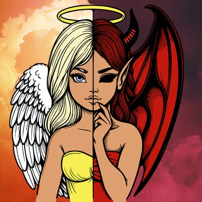 realistic angel half demon