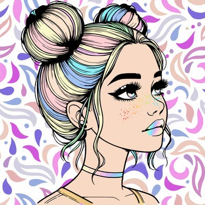 realistic girl with buns on the top of her head