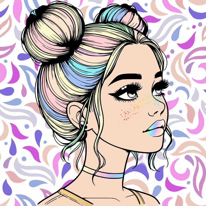 realistic girl with buns on the top of her head