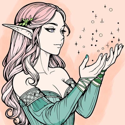 realistic elf girl doing magic