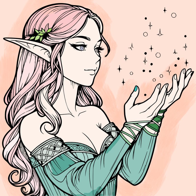 realistic elf girl doing magic