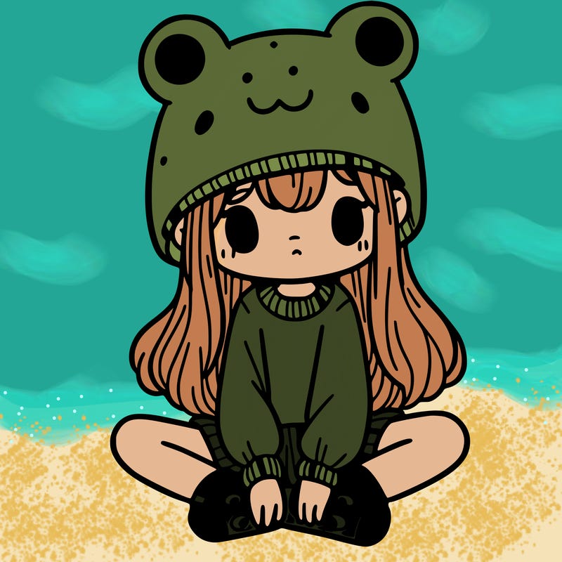a girl wearing a frog hat and some frog socks
