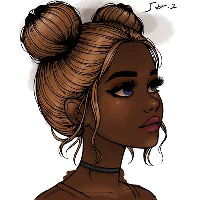 realistic girl with buns on the top of her head