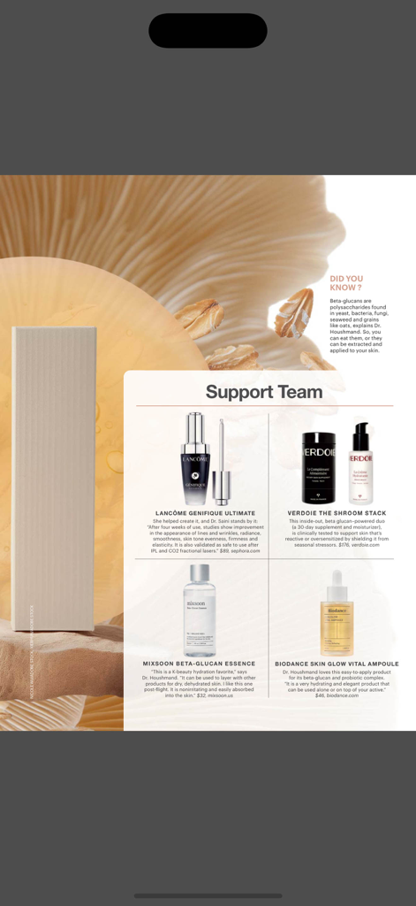 NewBeauty Magazine - A NewBeauty Magazine feature showing expert recommended skincare products and information about beta glucans