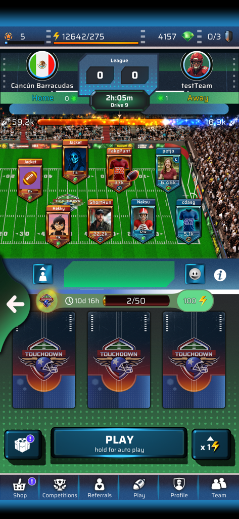 Touchdown - Football PvP Game - Touchdown Football PvP game interface showing player cards on a virtual field
