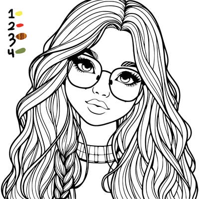 girl with long hair and freckles and glasses realistic