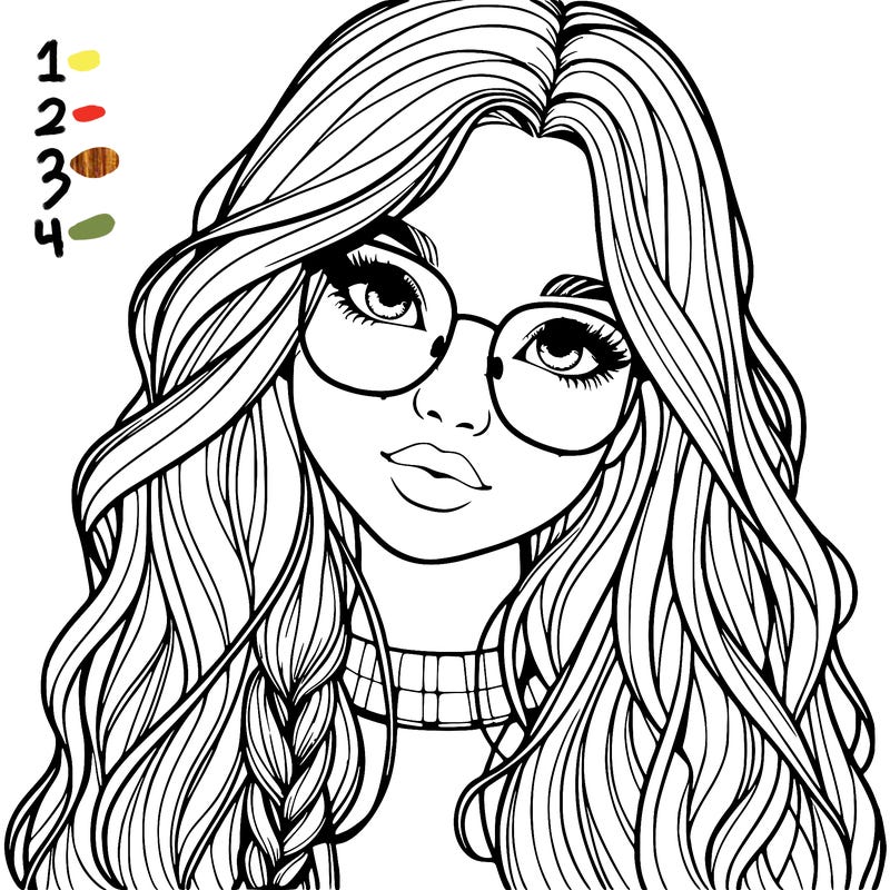 girl with long hair and freckles and glasses realistic