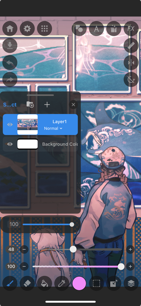 Interfaz de ilustración digital en MediBang Paletta mostrando capas y herramientas artísticas