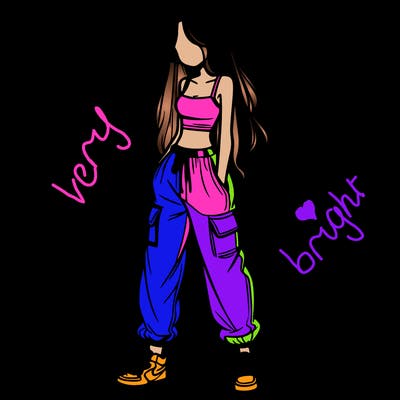 girl in baggy pants crop top and long hair