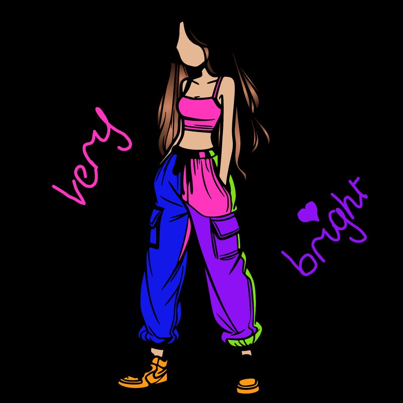 girl in baggy pants crop top and long hair
