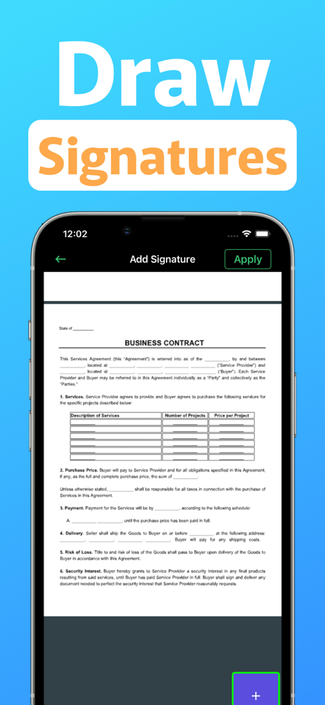 Easy Signアプリでデジタル署名のためにビジネス契約書が準備されているのを示すスマートフォンの画面。