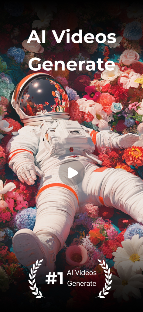 Ein filmreifes, KI-generiertes Video eines Astronauten, der in einem lebendigen Blumenfeld liegt, aus der VidnoAi-App