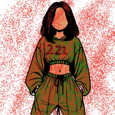 realistic girl faceless with baggy pants and a crop top