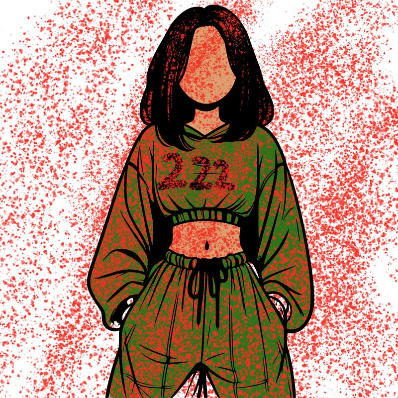 realistic girl faceless with baggy pants and a crop top