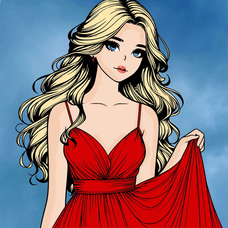 realistic girl in flowy silky prom dress