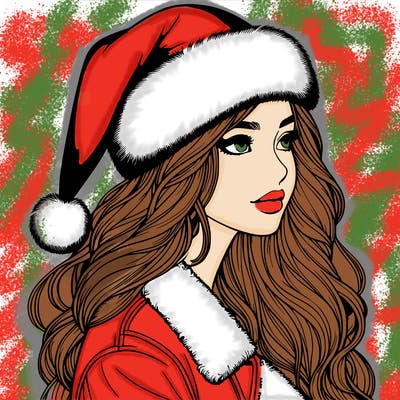 realistic girl in santa hat