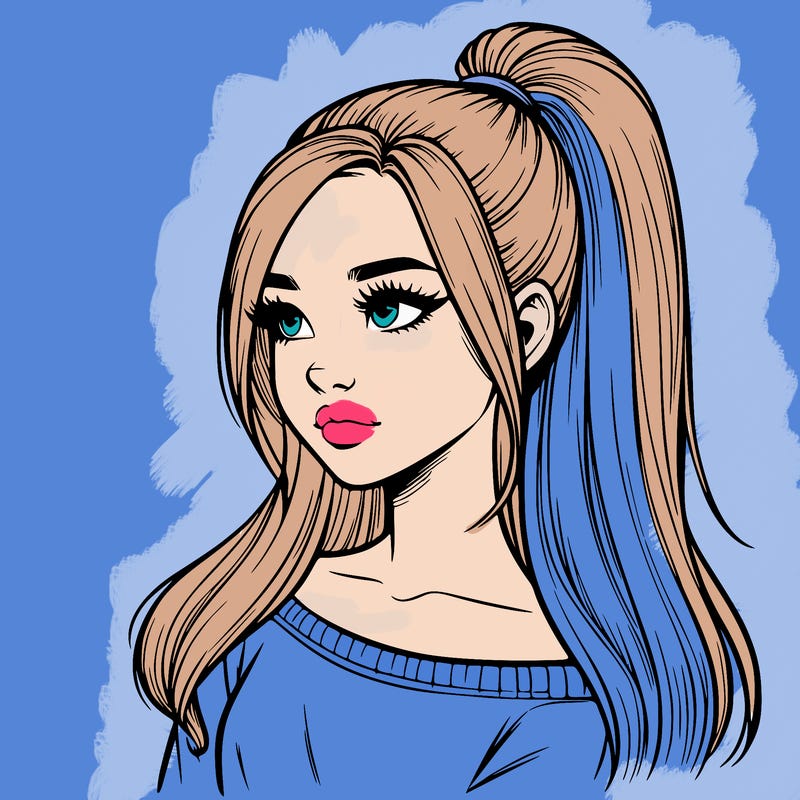 realistic girl with a high ponytail
