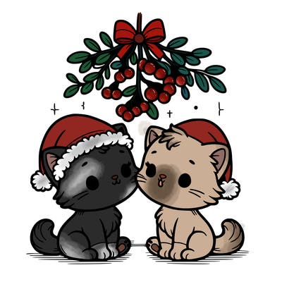 christmas kittens under mistletoe