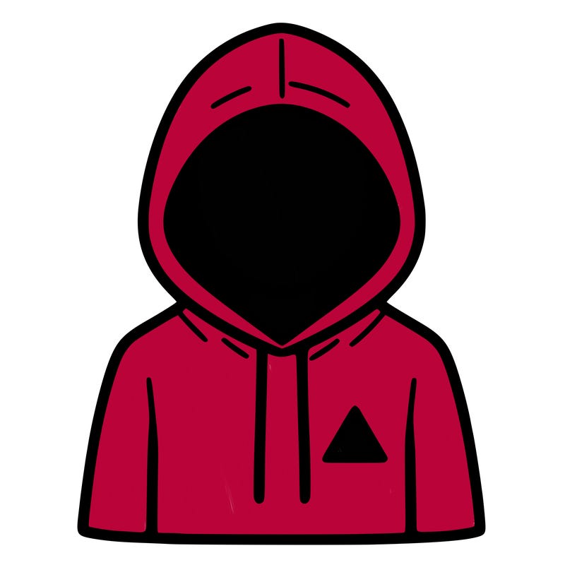 a person with non face waering a hoodie with a small triangle symbol