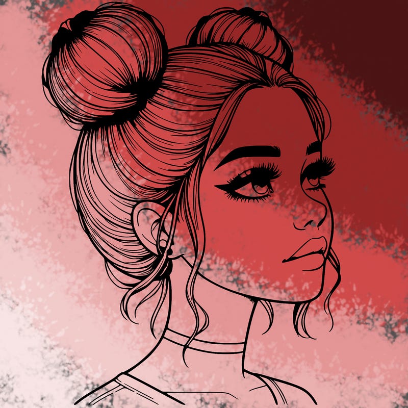 realistic girl with buns on the top of her head