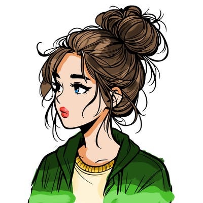 realistic teenage girl with a messy bun