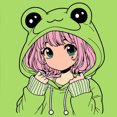 a cute teenage girl wearing a frog hoodie