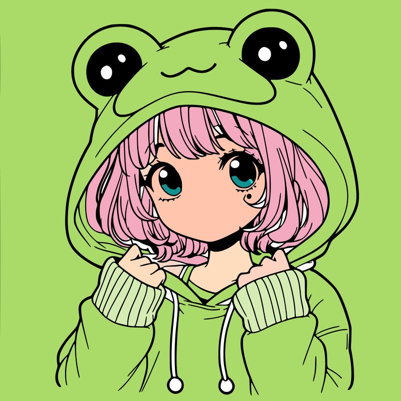 a cute teenage girl wearing a frog hoodie