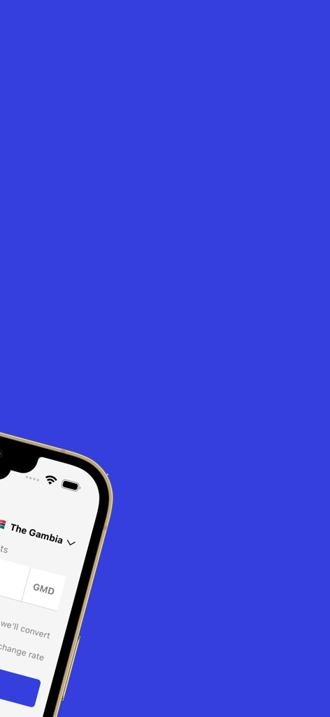 CU Wallet mobile app interface showing currency options for The Gambia