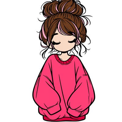 girl with baggy sweatshirt and messy bun