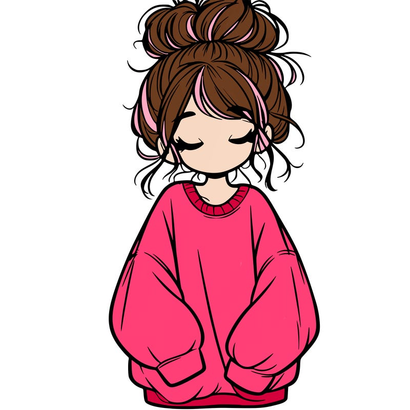 girl with baggy sweatshirt and messy bun