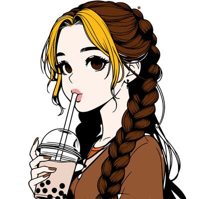 realistic girl with braided hair drinking boba